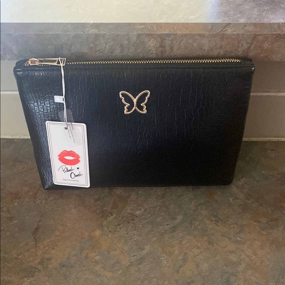 Black Clutch with Gold Butterfly Accent NWT